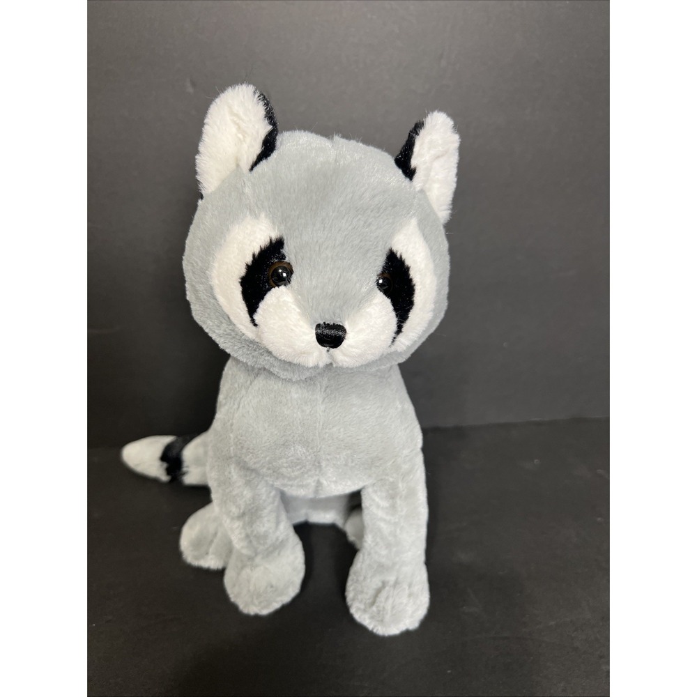 Goffa Stuffed Animal Plush Raccoon black Eyes Gray & Black  '10' Sample Soft
